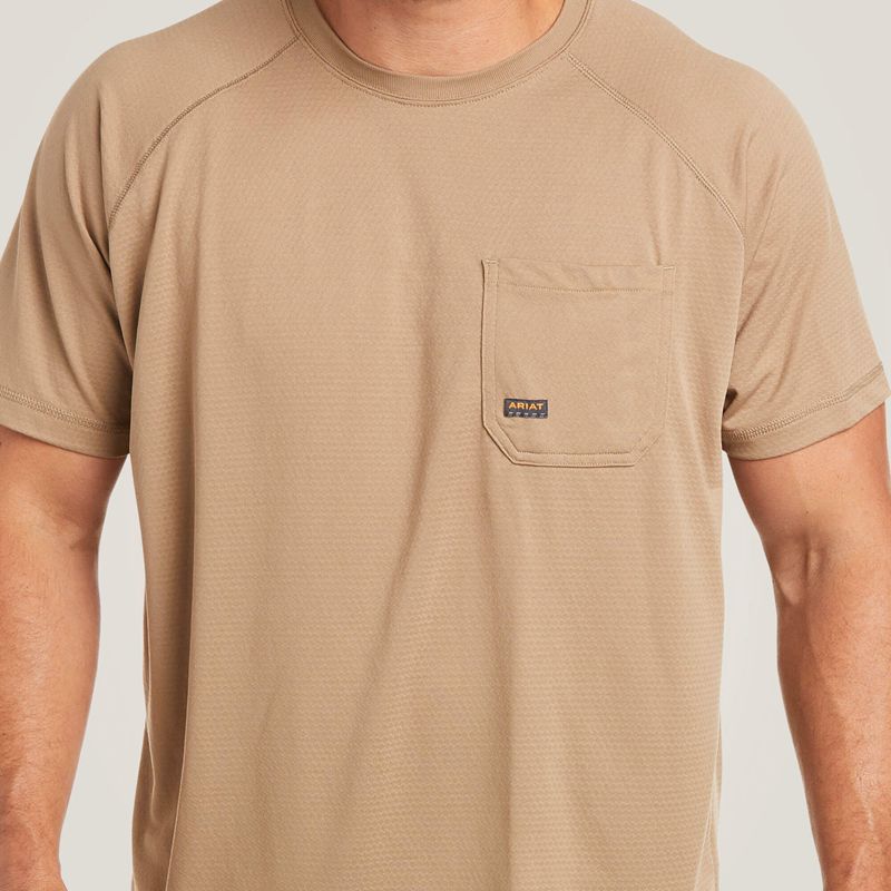 Khaki Ariat Rebar Heat Fighter T-Shirt | 70SFIZYCM