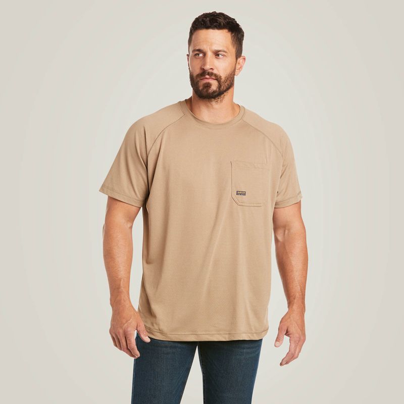 Khaki Ariat Rebar Heat Fighter T-Shirt | 70SFIZYCM