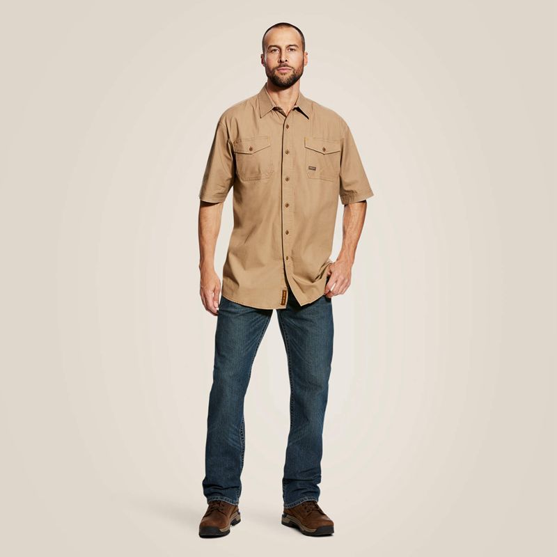 Khaki Ariat Rebar Made Tough Durastretch Work Shirt | 83PGIBOJF