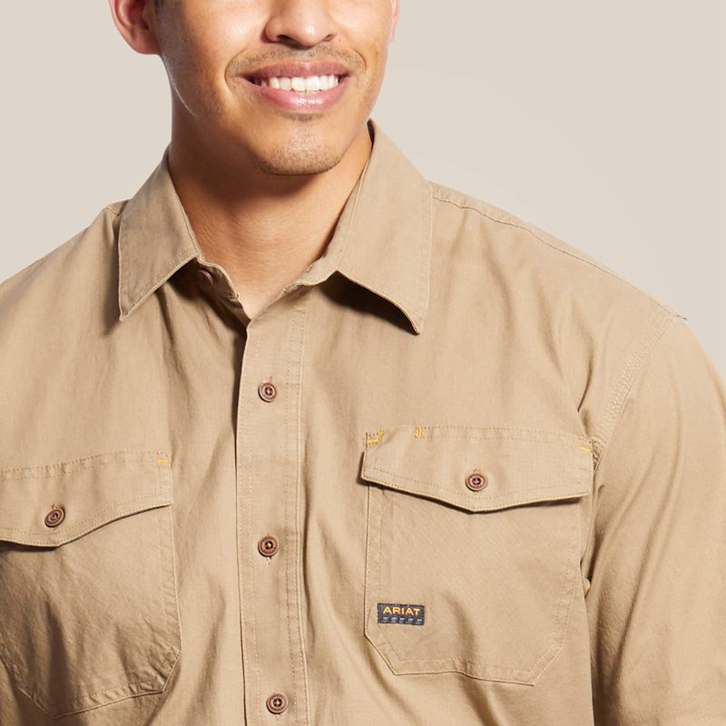 Khaki Ariat Rebar Made Tough Durastretch Work Shirt | 83PGIBOJF