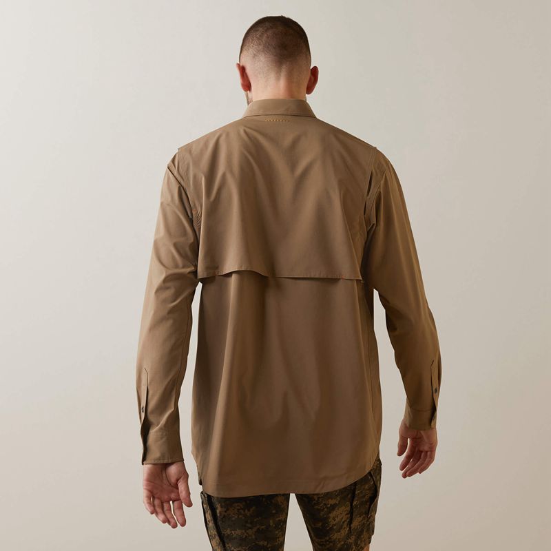 Khaki Ariat Rebar Made Tough Venttek Durastretch Work Shirt | 59WOVDGAH