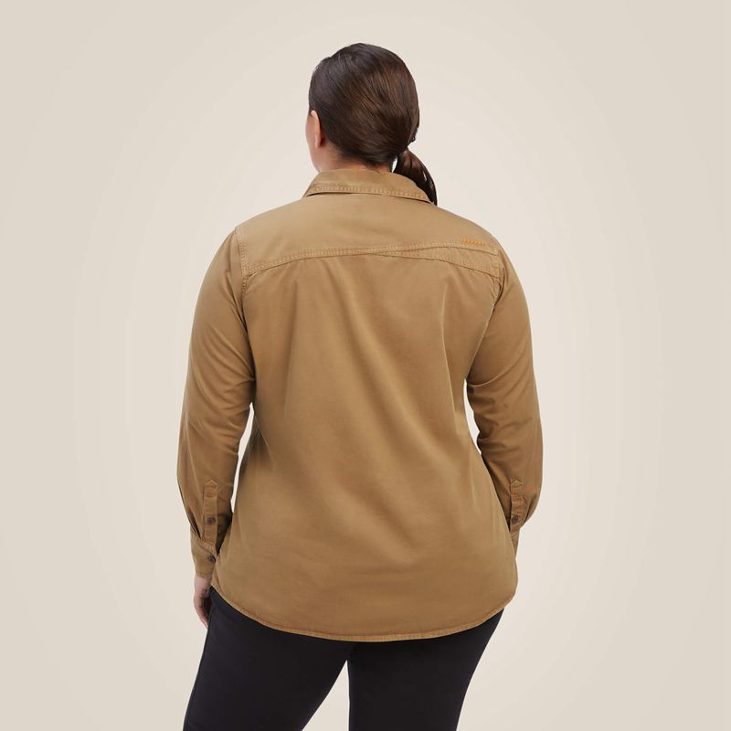 Khaki Ariat Rebar Washed Twill Work Shirt | 13FGXENUY