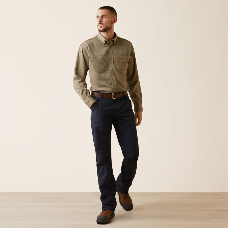 Khaki Heather Ariat Fr Air Inherent Work Shirt | 09ZBFXQNA