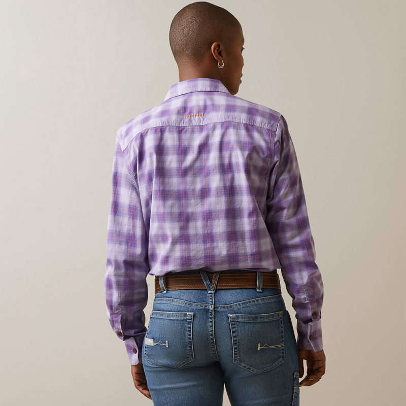 Lavendar Plaid Ariat Rebar Made Tough Durastretch Work Shirt | 74MTEOIBG