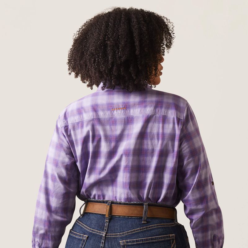 Lavendar Plaid Ariat Rebar Made Tough Durastretch Work Shirt | 74MTEOIBG