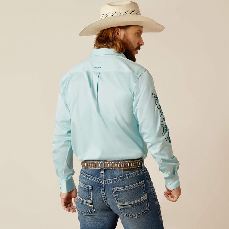 Light Aqua Ariat Team Logo Twill Fitted Shirt | 63QCLRYTG