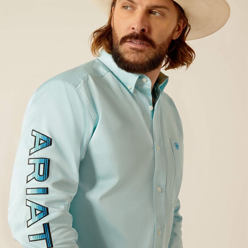 Light Aqua Ariat Team Logo Twill Fitted Shirt | 63QCLRYTG