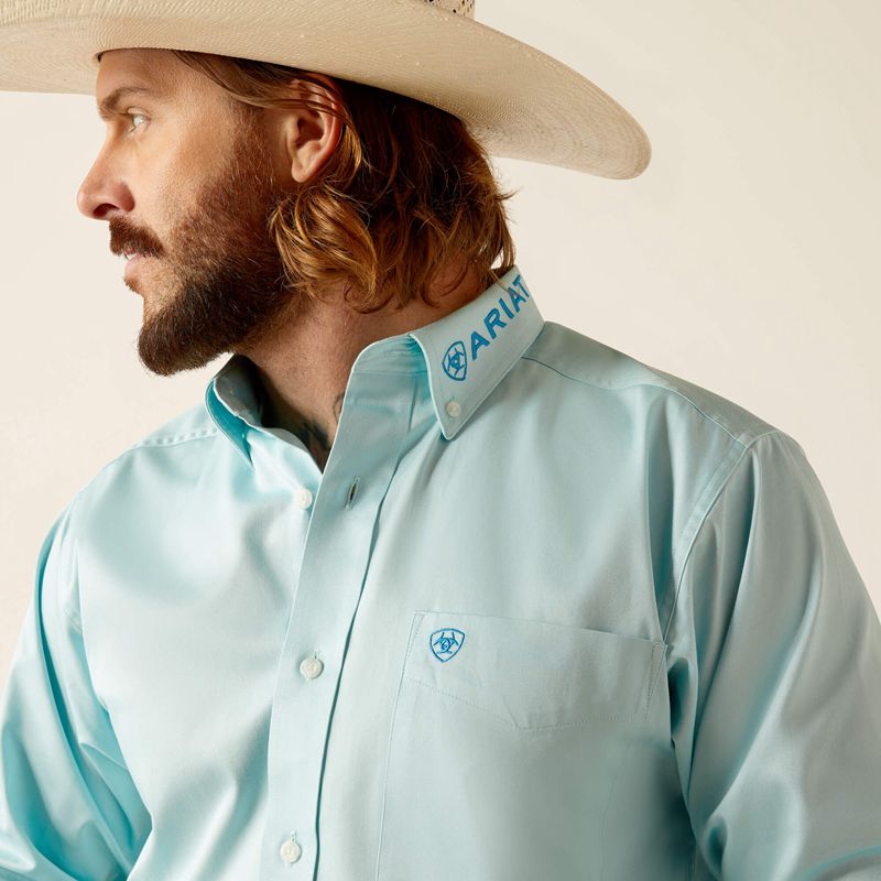 Light Aqua Ariat Team Logo Twill Fitted Shirt | 63QCLRYTG