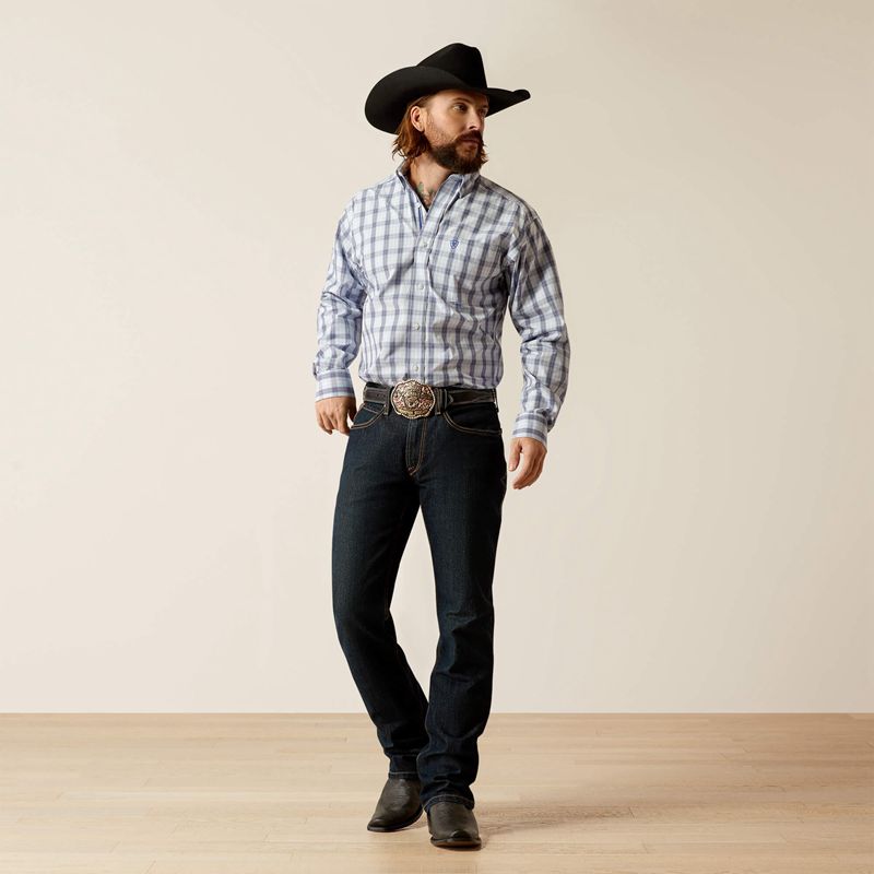 Light Blue Ariat Pro Series River Classic Fit Shirt | 79EIDPUMA