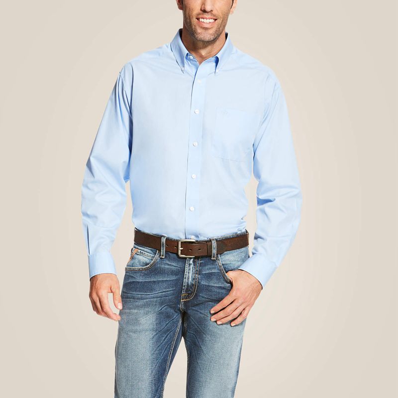 Light Blue Ariat Wrinkle Free Solid Shirt | 59UDGAXOV