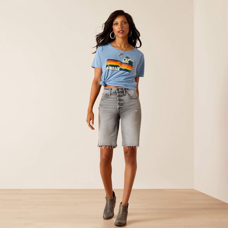 Light Blue Heather Ariat Acres T-Shirt | 52CVBZQES