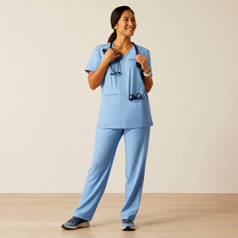 Light Blue Heather Ariat Clara 6 Pocket Scrub Top | 70HGUNROA