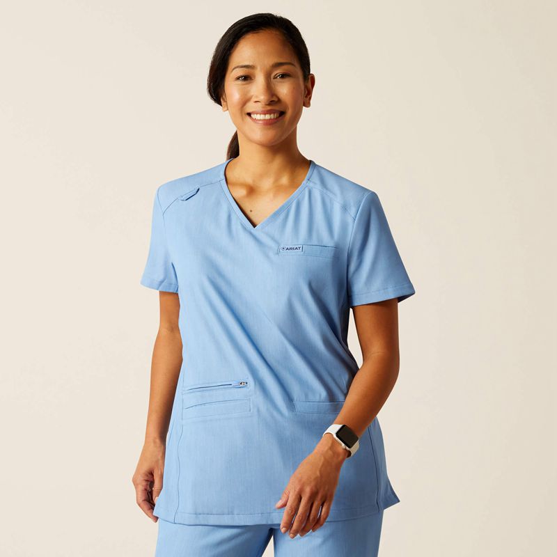 Light Blue Heather Ariat Clara 6 Pocket Scrub Top | 70HGUNROA