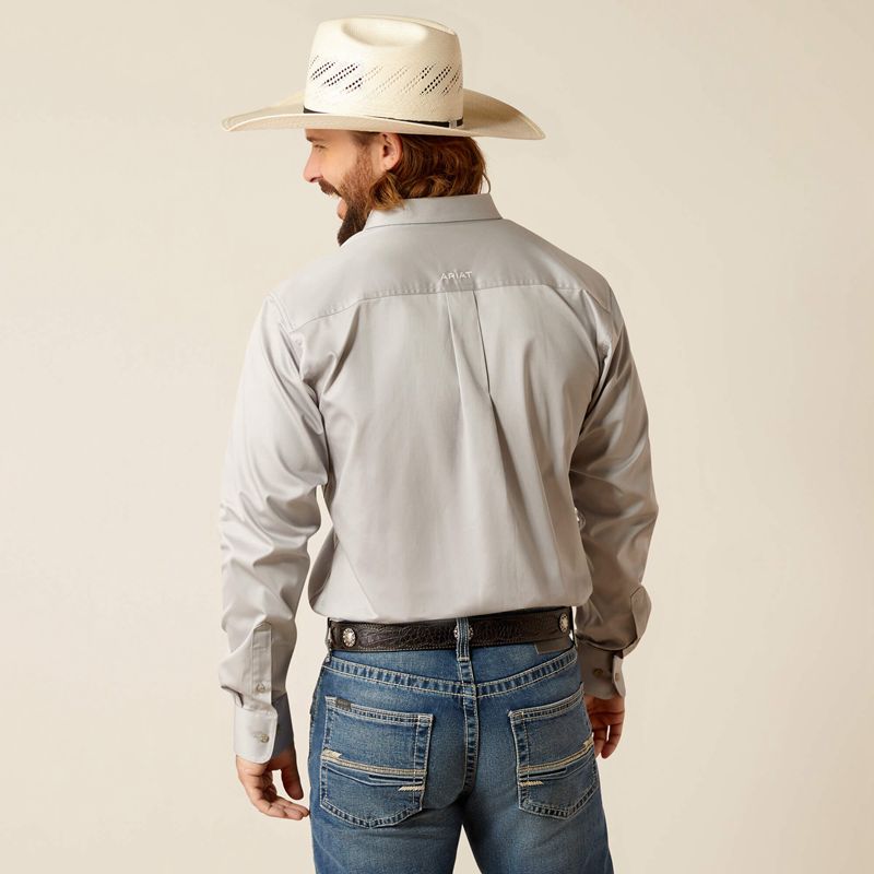 Light Grey Ariat Team Logo Twill Fitted Shirt | 63ULRFQDT