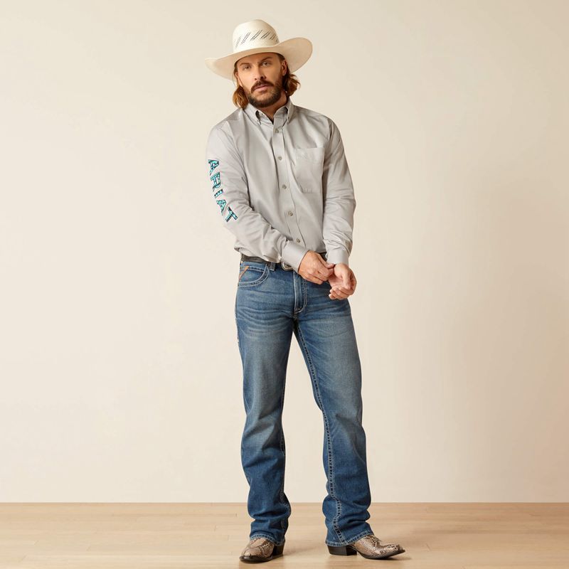 Light Grey Ariat Team Logo Twill Fitted Shirt | 63ULRFQDT