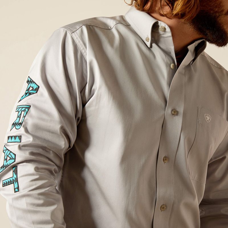 Light Grey Ariat Team Logo Twill Fitted Shirt | 63ULRFQDT