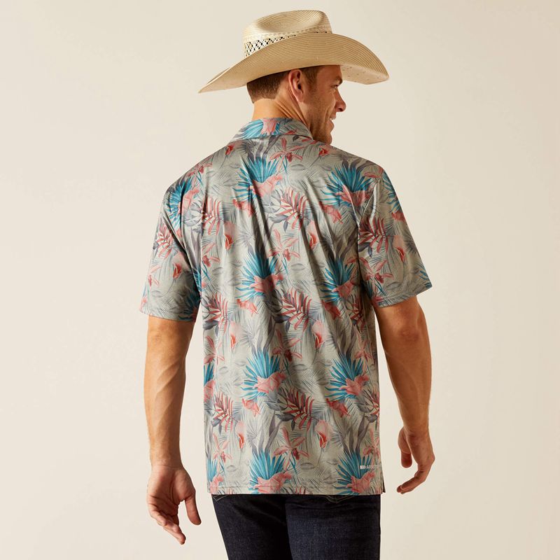 Light Grey Heather Ariat Charger 2.0 Printed Polo | 20BFZRYWP