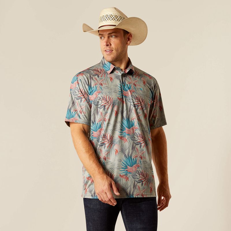 Light Grey Heather Ariat Charger 2.0 Printed Polo | 20BFZRYWP