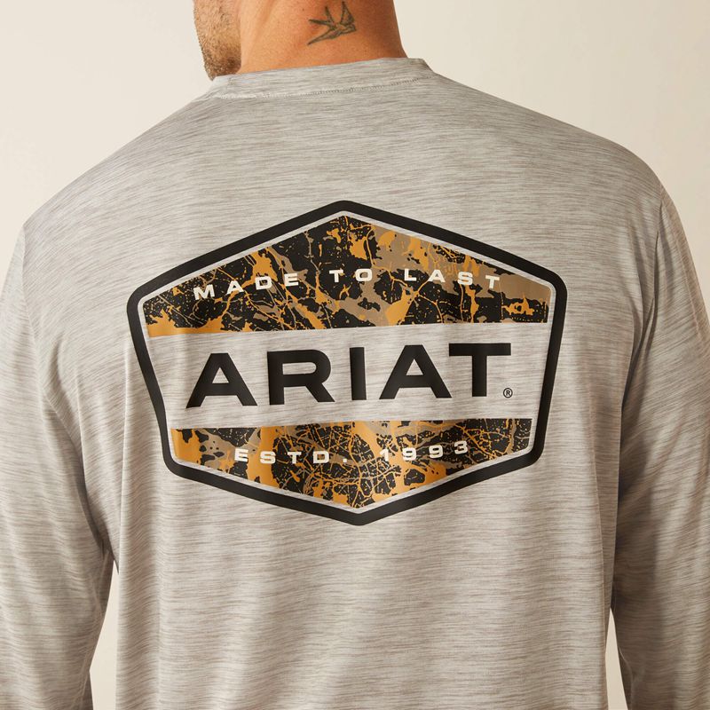 Light Grey Heather Ariat Charger Muddy Shield T-Shirt | 80BXZNFSQ