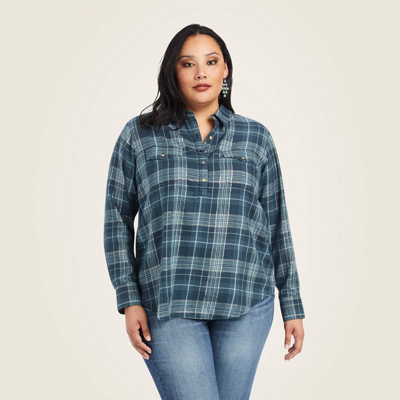 Lurex Plaid Ariat Real Billie Jean Popover Shirt | 98TYOQUEV