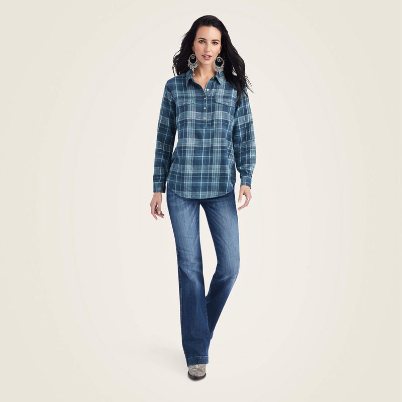 Lurex Plaid Ariat Real Billie Jean Popover Shirt | 98TYOQUEV