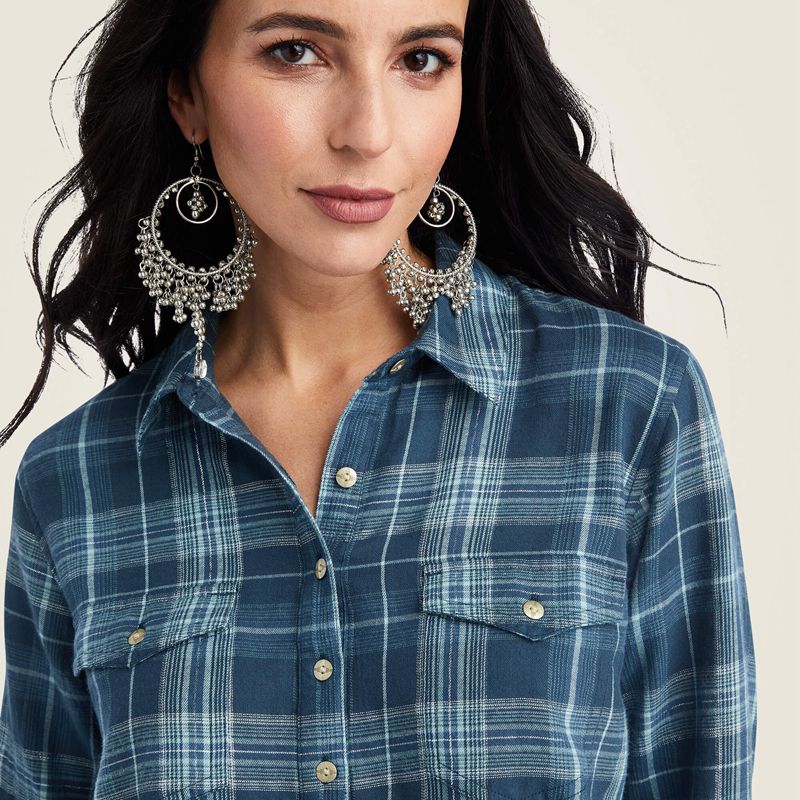 Lurex Plaid Ariat Real Billie Jean Popover Shirt | 98TYOQUEV