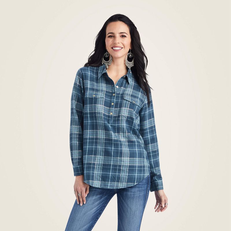 Lurex Plaid Ariat Real Billie Jean Popover Shirt | 98TYOQUEV