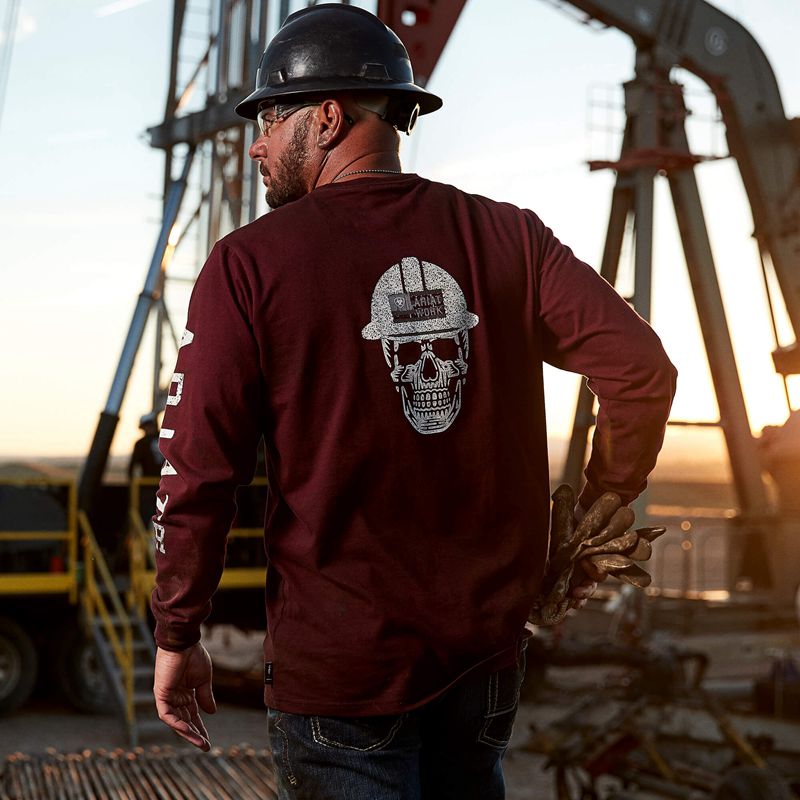 Malbec Ariat Fr Roughneck Skull Logo T-Shirt | 14PXSFAME