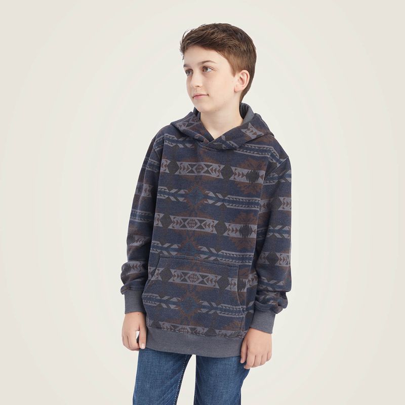 Maritime Blue Southwest Ariat Printed Overdyed Washed Sweater | 14YZRKXLP