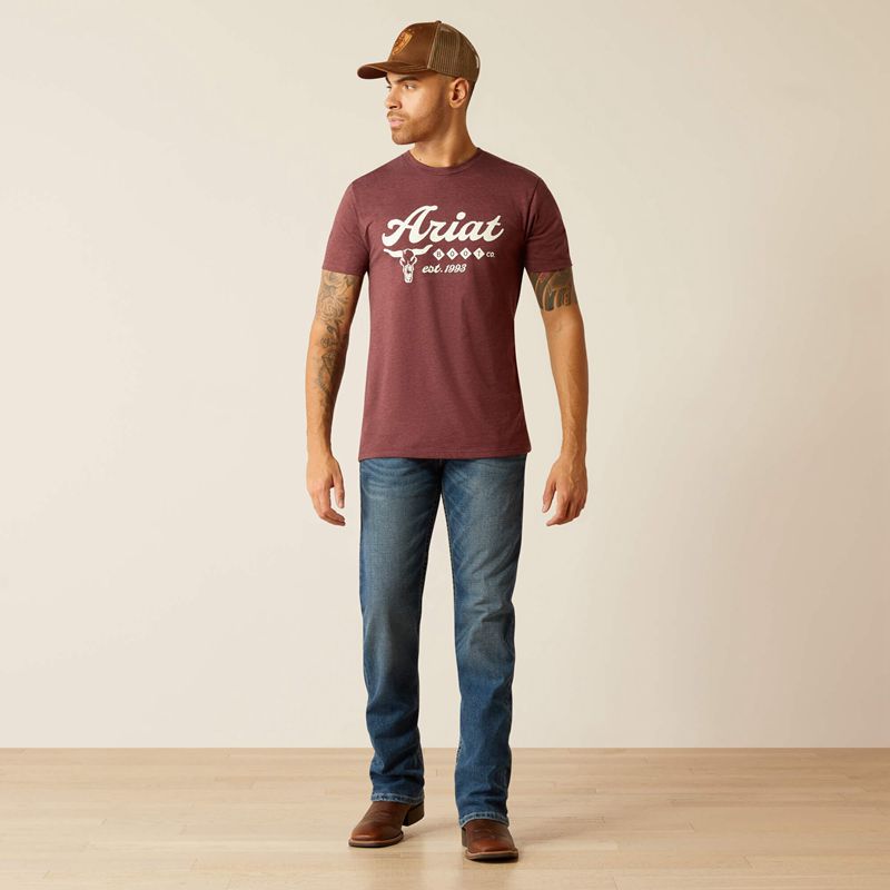 Maroon Heather Ariat Established Boot Co. T-Shirt | 63UHLJTWB