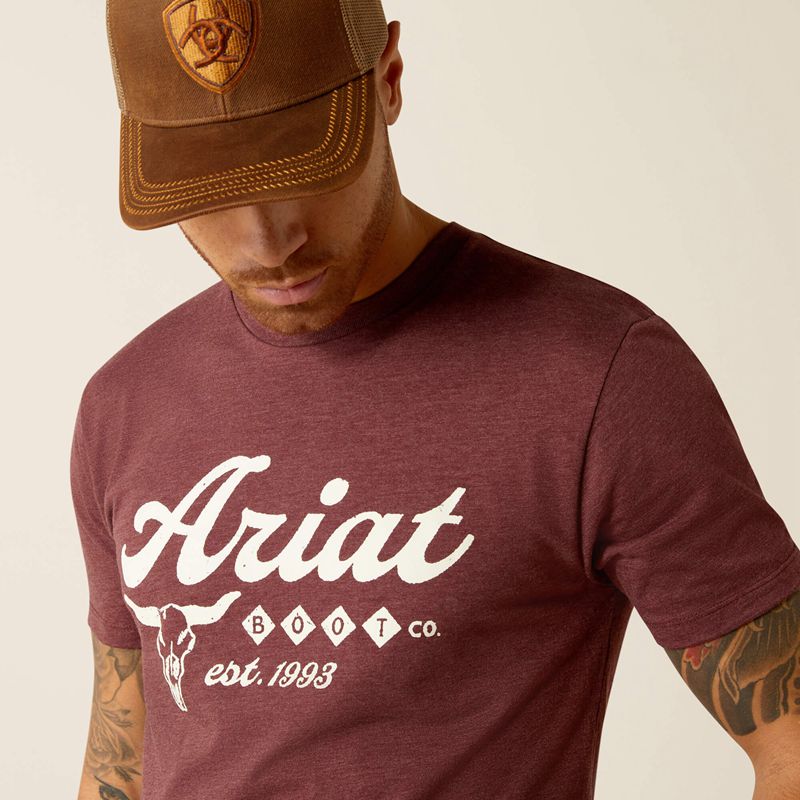 Maroon Heather Ariat Established Boot Co. T-Shirt | 63UHLJTWB