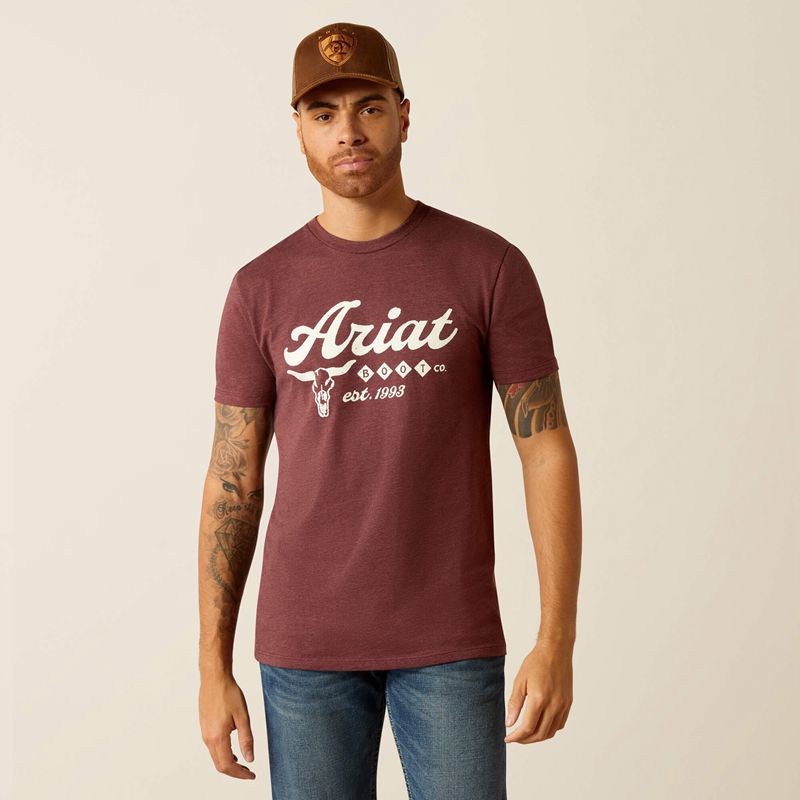 Maroon Heather Ariat Established Boot Co. T-Shirt | 63UHLJTWB