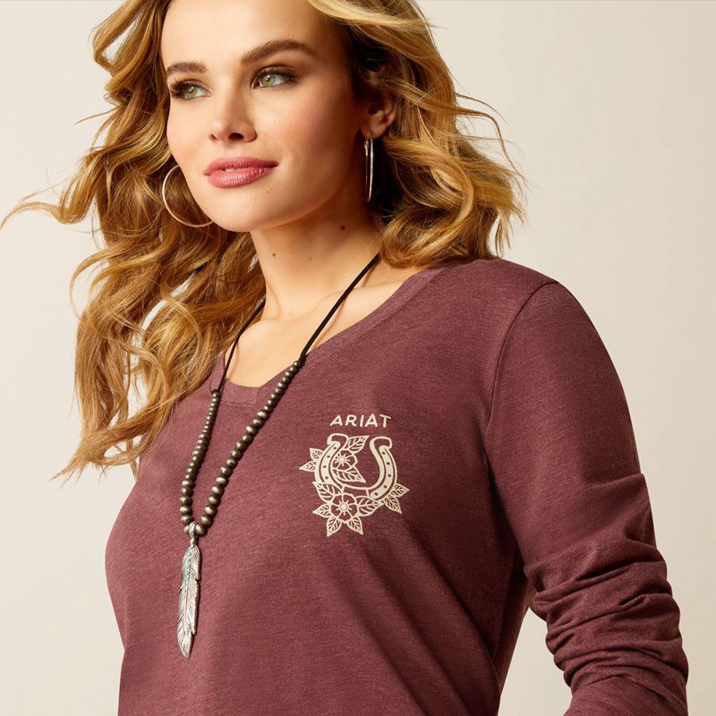 Maroon Heather Ariat Fine Boots And Denim T-Shirt | 62EHWYDCB