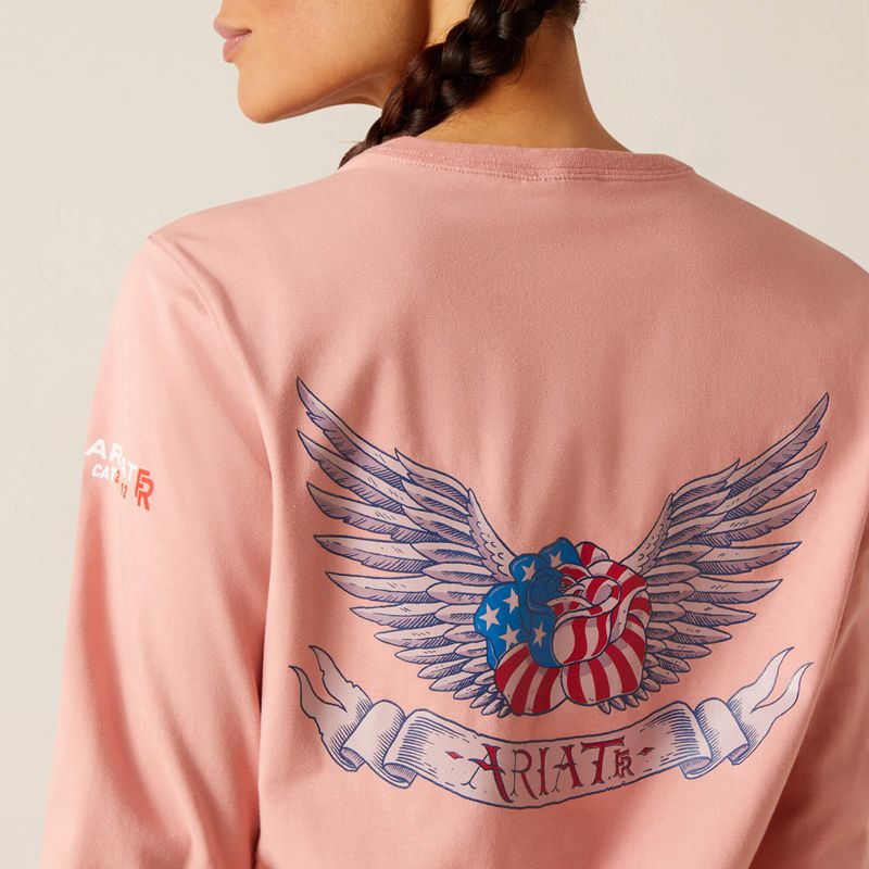 Mauveglow Ariat Fr American Rose T-Shirt | 59GHXQNBR