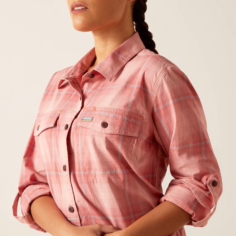 Mauveglow Plaid Ariat Rebar Made Tough Durastretch Work Shirt | 16NPHSLTF