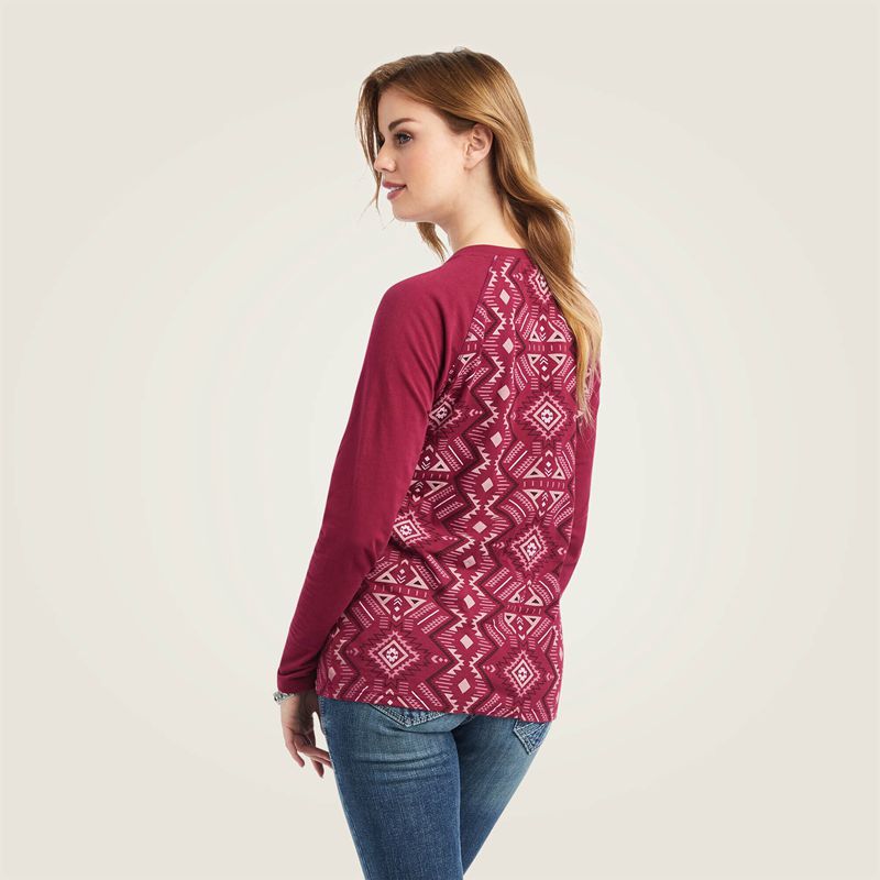 Maze Multi/Beet Red Ariat Real Printed Henley Shirt | 01FEGIMNW