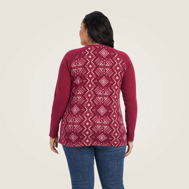 Maze Multi/Beet Red Ariat Real Printed Henley Shirt | 01FEGIMNW