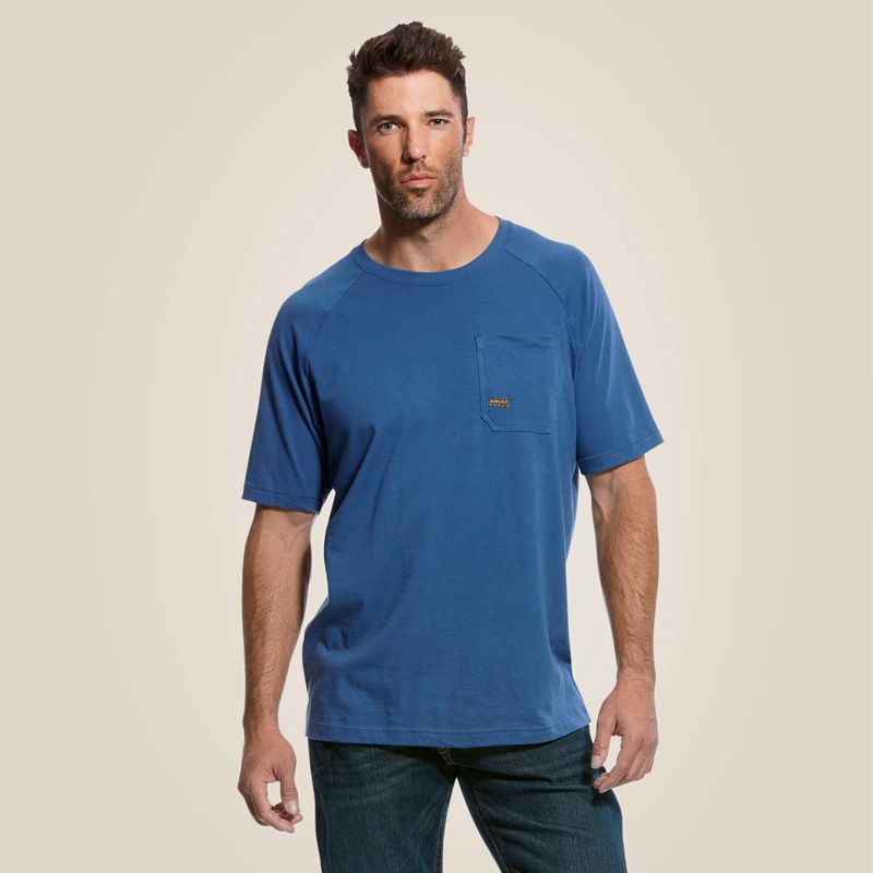 Metal Blue Ariat Rebar Cotton Strong T-Shirt | 37GDMSJTC