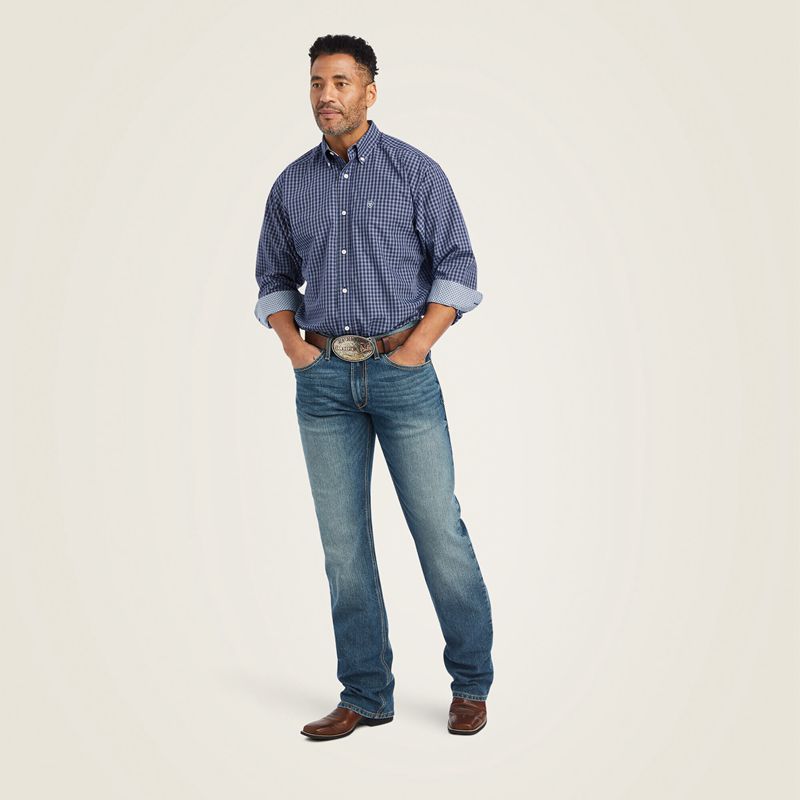 Midnight Sail Ariat Wrinkle Free Immanuel Fitted Shirt | 05SBGCPNU