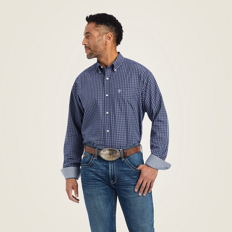 Midnight Sail Ariat Wrinkle Free Immanuel Classic Fit Shirt | 42ZNOJFYR