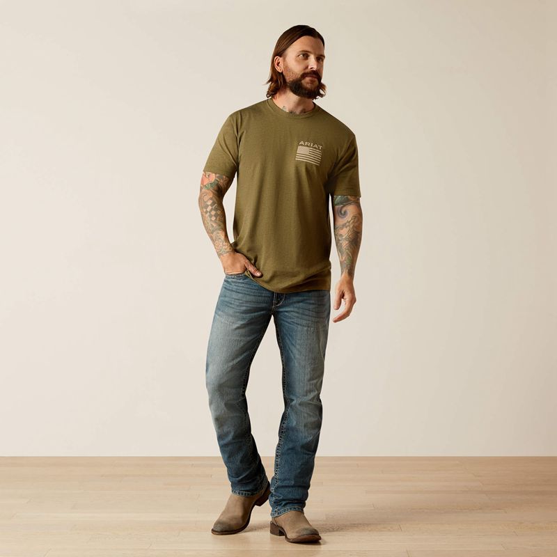 Military Heather Ariat Freedom T-Shirt | 46MQFVRGN