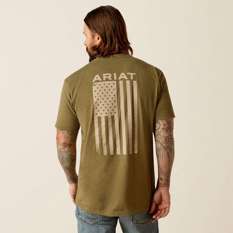 Military Heather Ariat Freedom T-Shirt | 46MQFVRGN