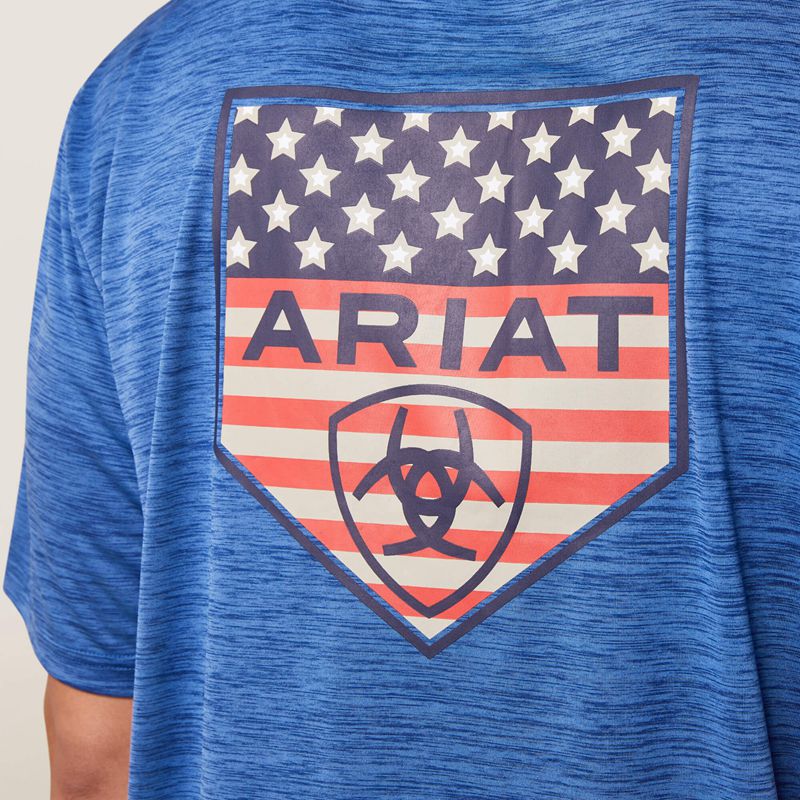 Monaco Blue Ariat Charger Proud Shield T-Shirt | 67VFXAMTY