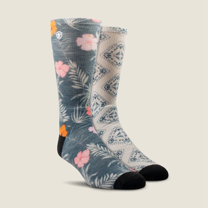 Multi Ariat Hibiscus Crew Sock 2 Pair Multi Color Pack | 38YTLKMFS