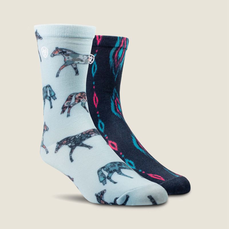 Multi Ariat Horse Plume Crew Sock 2 Pair Multi Color Pack | 08RSENIAD