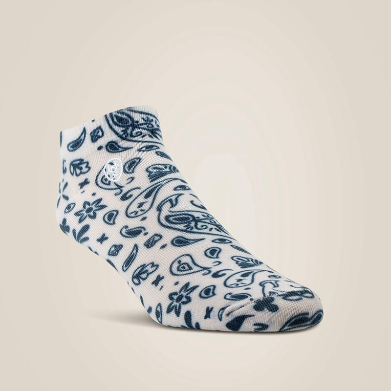 Natural/Navy Ariat Paisley Print Ankle Sock 2 Pair Multi Color Pack | 72VOWDUCR