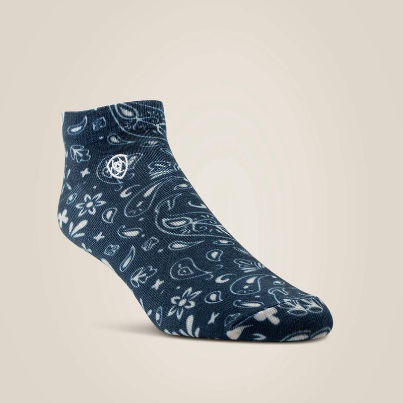 Natural/Navy Ariat Paisley Print Ankle Sock 2 Pair Multi Color Pack | 72VOWDUCR