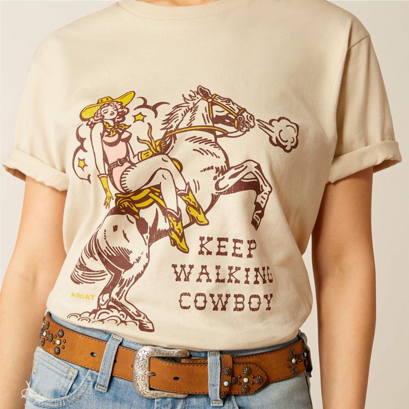 Natural Ariat Keep Walkin' Cowboy T-Shirt | 56SJDXVML