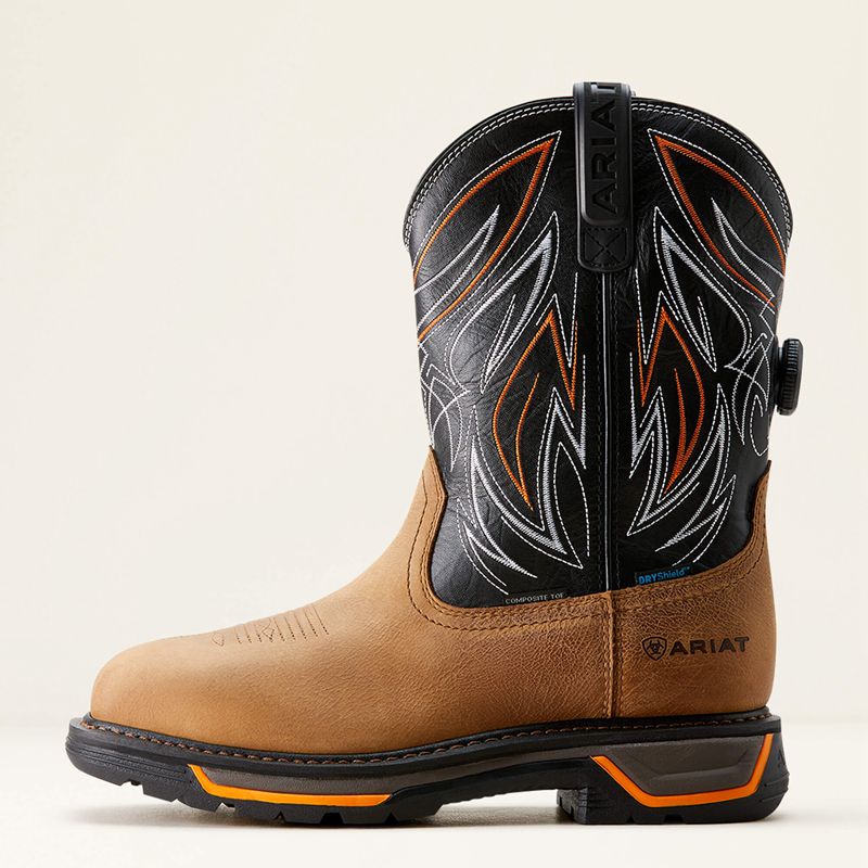 Natural Tan/Black Ariat Big Rig Boa Waterproof Composite Toe Work Boot | 29ZGYNPDK