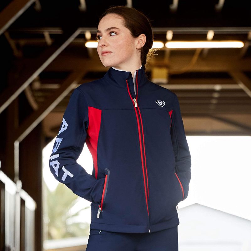 Navy/Red Ariat New Team Softshell Jacket | 96DUGRMVB